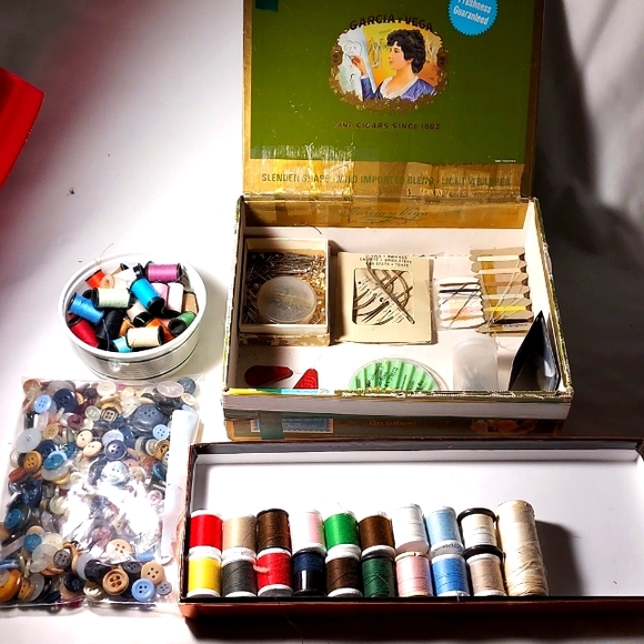 Vintage Cigar Box Full of Sewing Supplies Office Vintage Cigar Box
